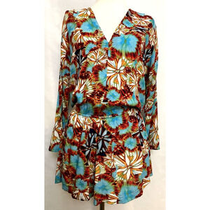 Bella do Luxo Romper Blue/browne Floral Women’s Size S/M Y2K